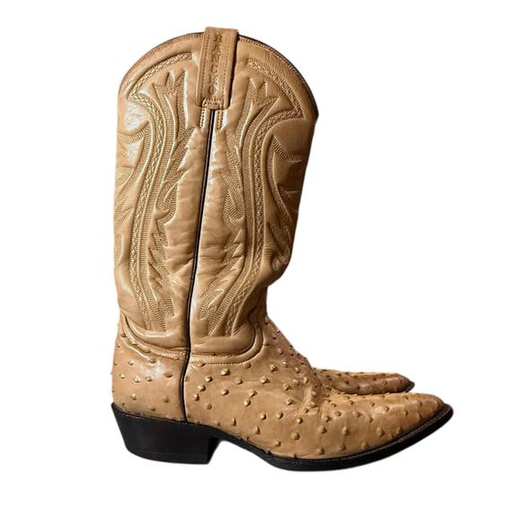 Tan Ostrich Leather Cowboy Boots - Picture 5 of 9